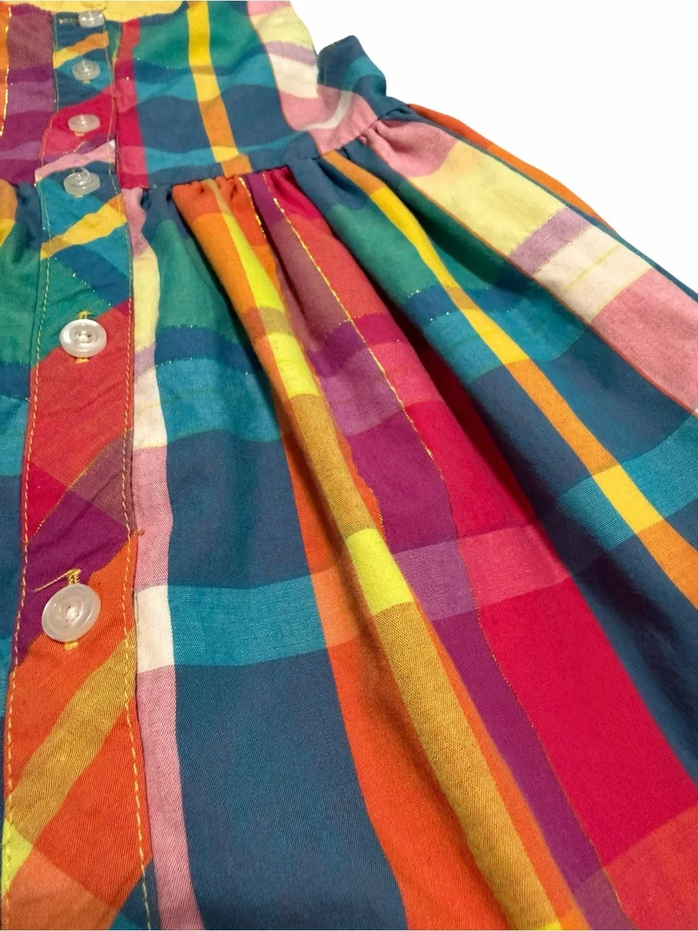 Penelope Mack Girls Multicolor Plaid Dress Back Cutout | Gold Lurex | Size 5‎